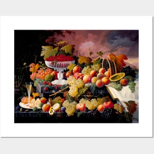 Fruit Still Life in a Landscape by Severin Roesen Posters and Art